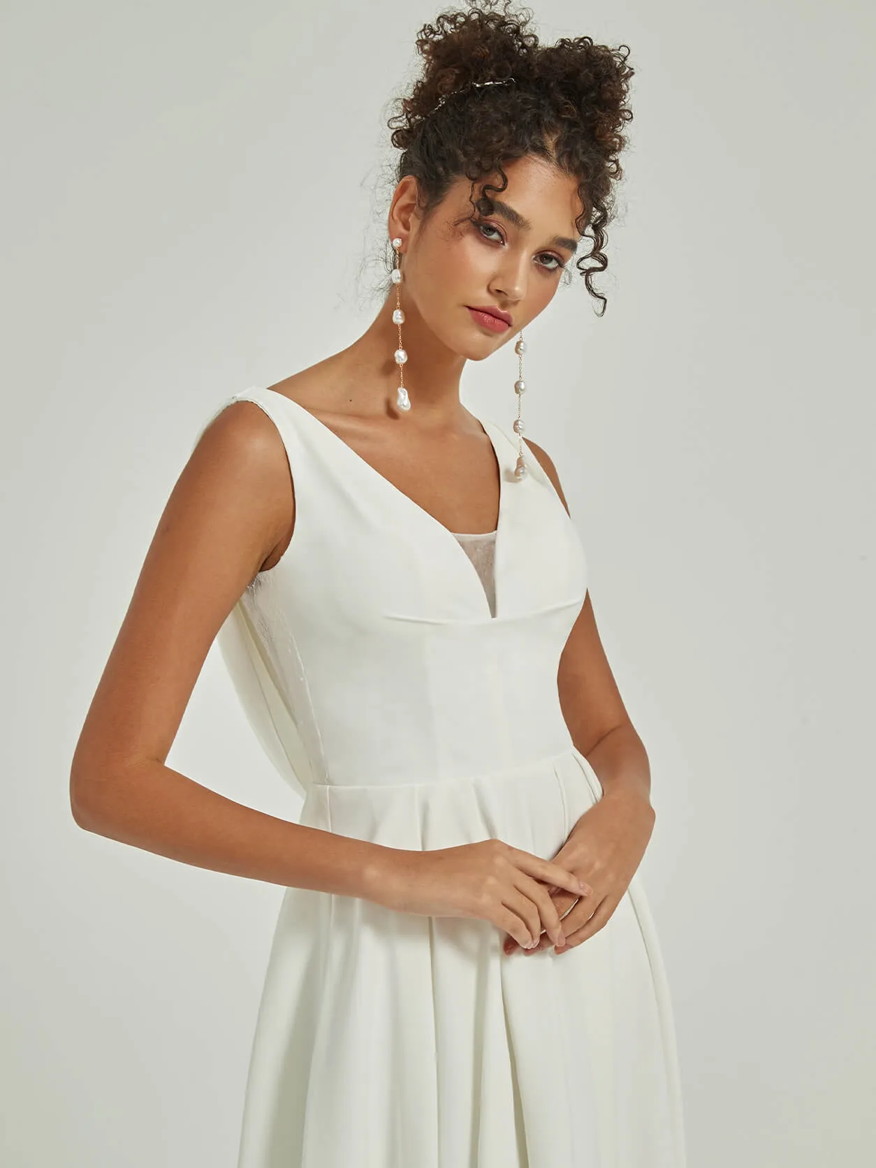 [Final Sale] Double FDY Sleeveless A-Line Backless Cowl Maxi Wedding Dress for Brides