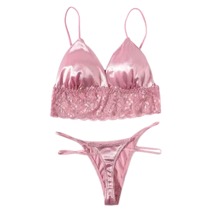 Floral Lace Women's Sexy Backless Bra & Thong Panties Lingerie Set - Deep V Bralette