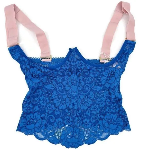 Free People x We Are HAH Bust A Move True Blue Lace Bustier Top S New