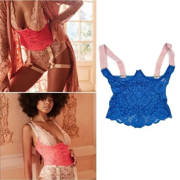 Free People x We Are HAH Bust A Move True Blue Lace Bustier Top S New