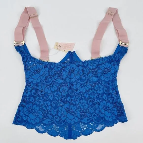 Free People x We Are HAH Bust A Move True Blue Lace Bustier Top S New