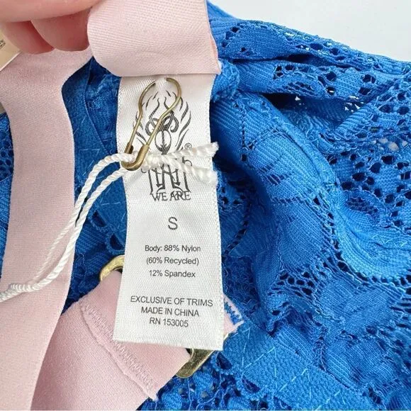 Free People x We Are HAH Bust A Move True Blue Lace Bustier Top S New