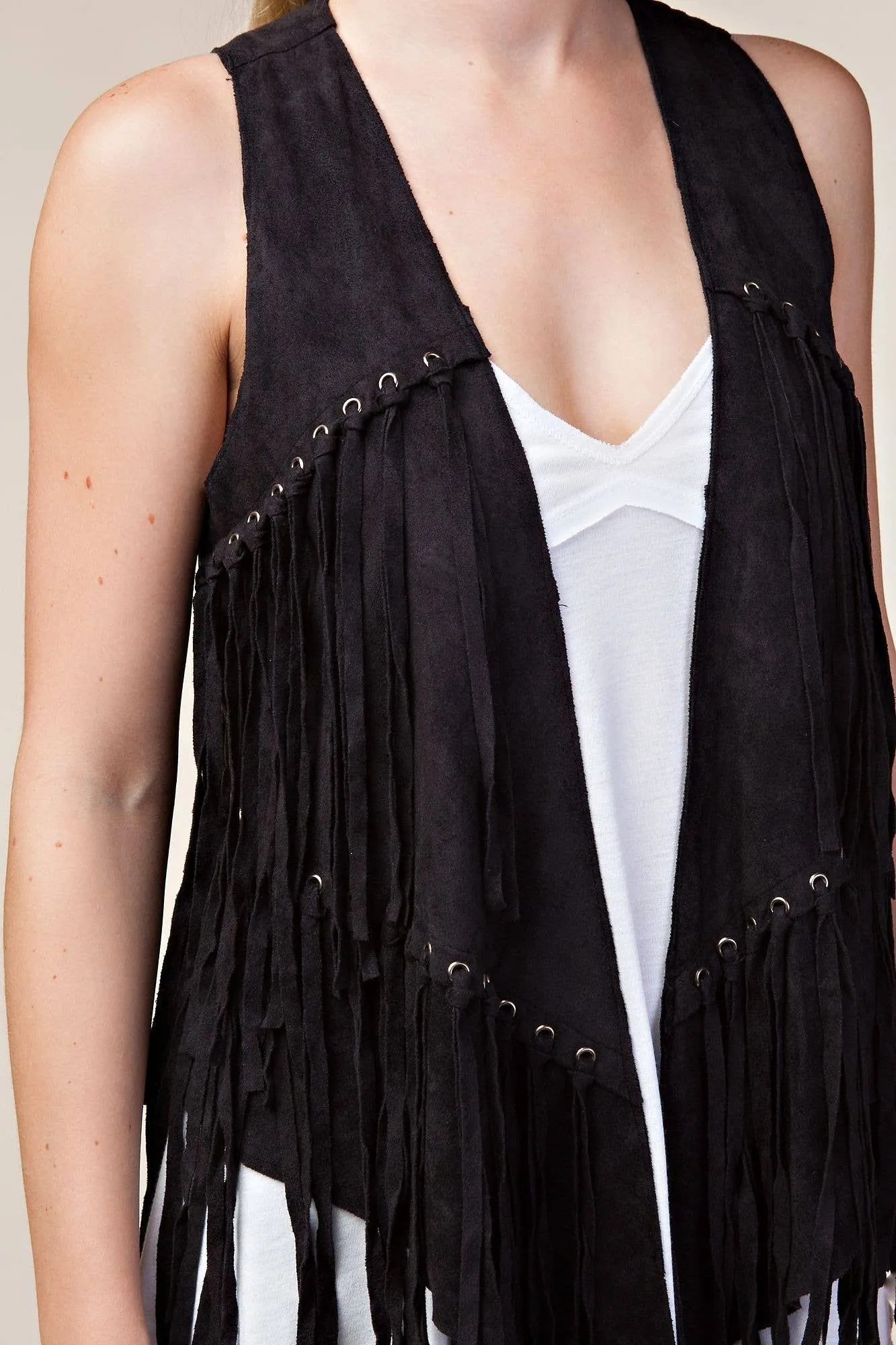 Fringe Vest with Eyelets: Camel / XL