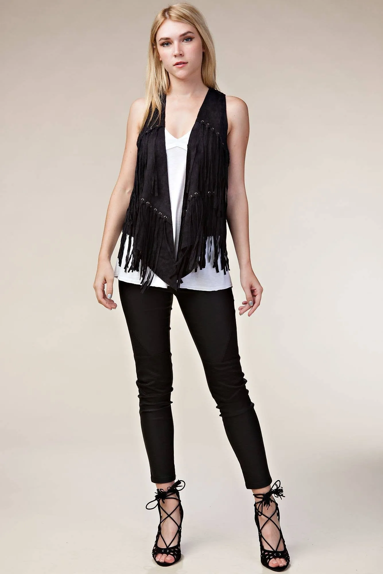 Fringe Vest with Eyelets: Camel / XL