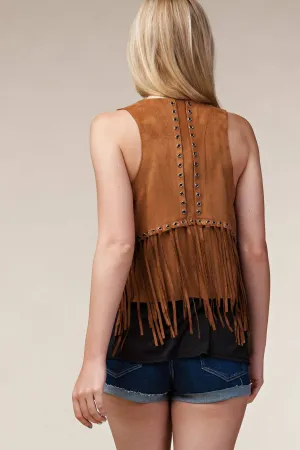 Fringe Vest with Eyelets: Camel / XL