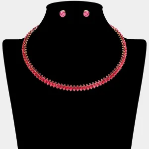 Fuchsia Marquise Stone Pageant Choker Necklace | Prom Jewelry |  632495