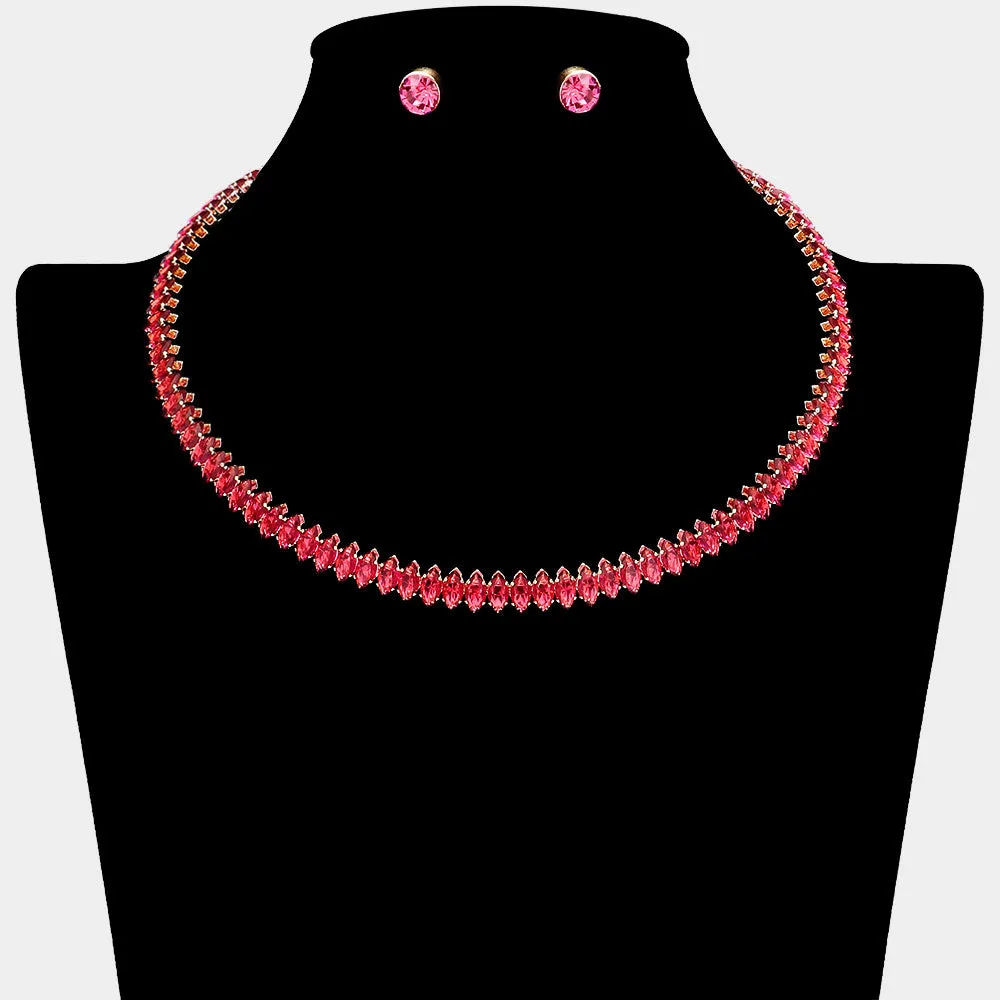 Fuchsia Marquise Stone Pageant Choker Necklace | Prom Jewelry |  632495