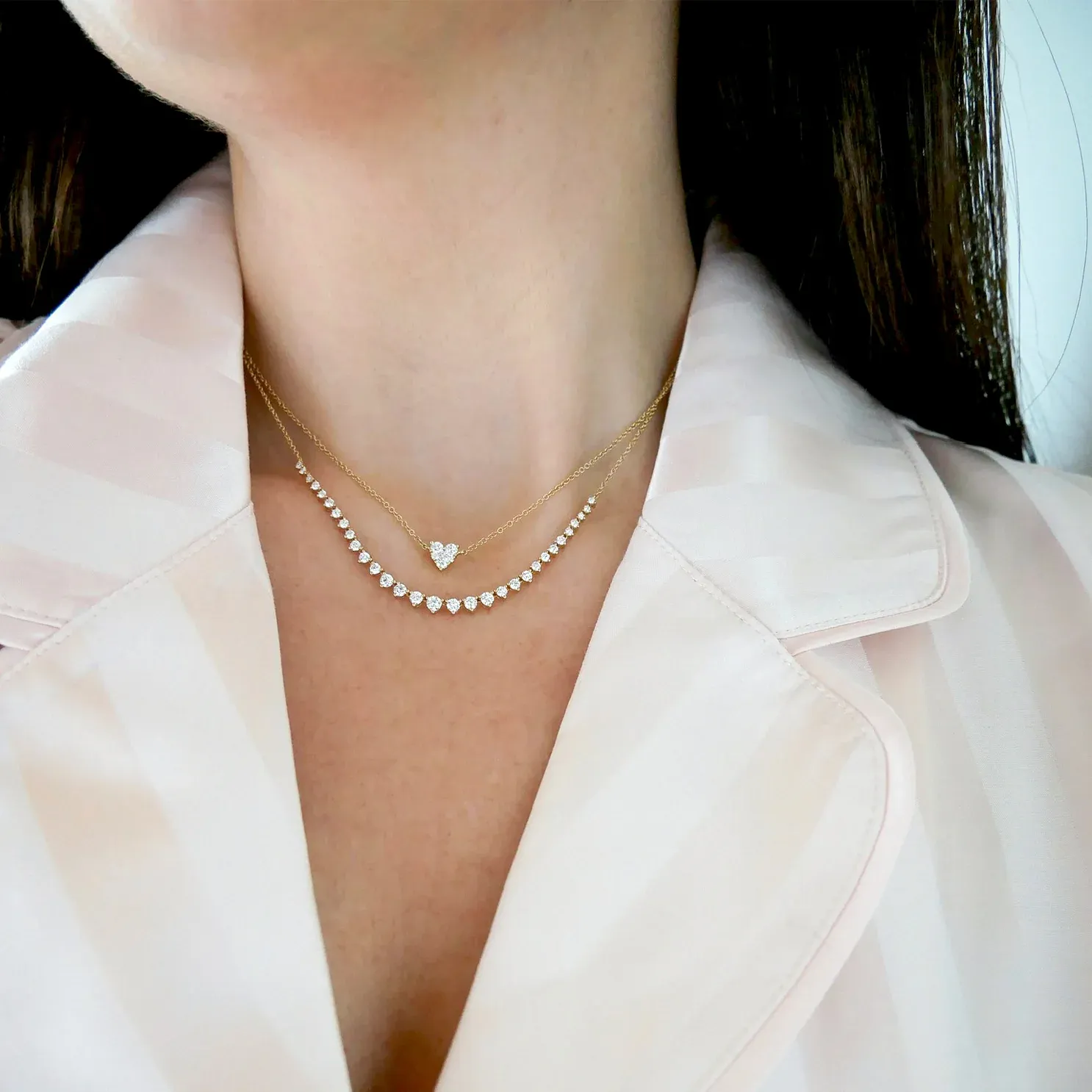 FULL CUT DIAMOND HEART CHOKER NECKLACE IN GOLD