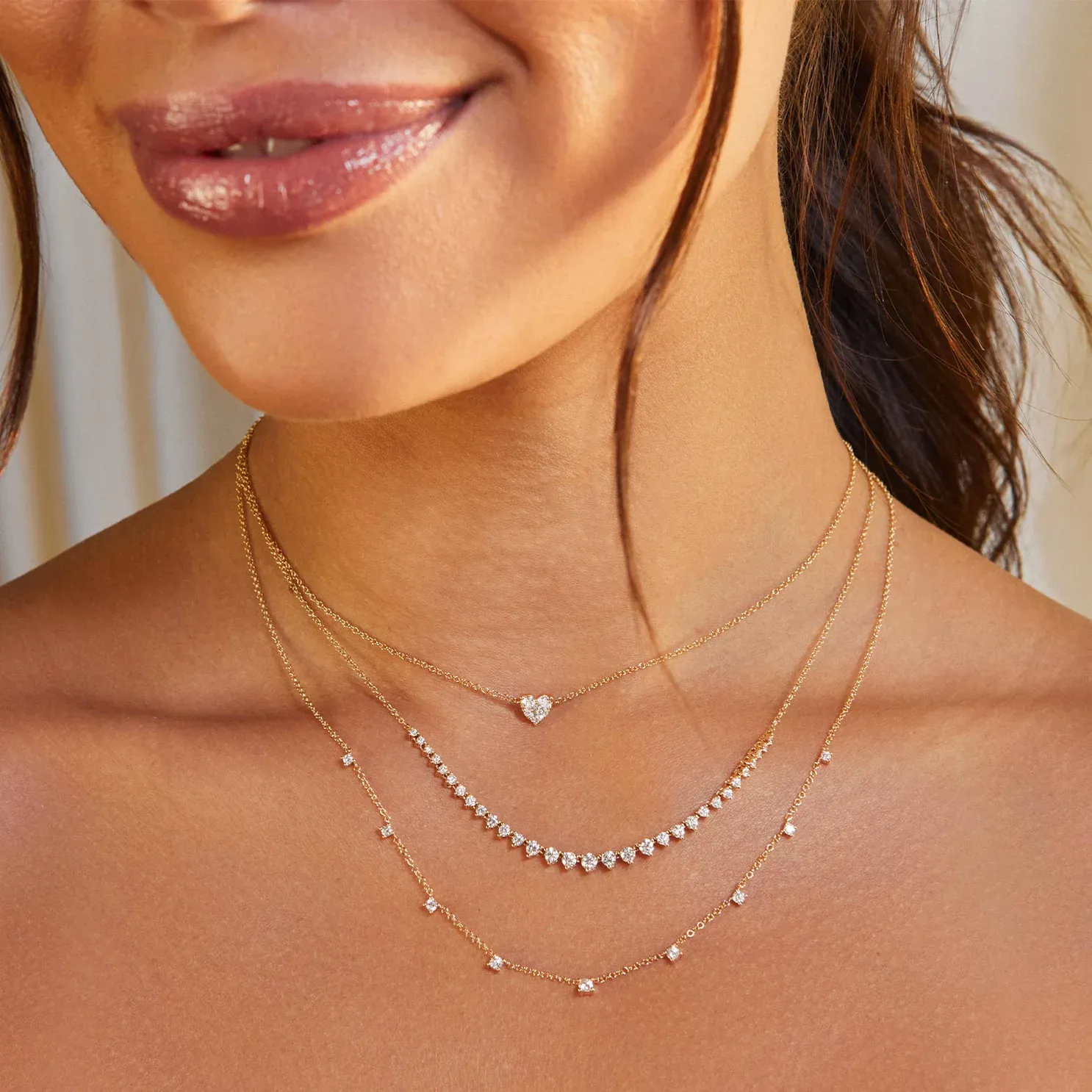FULL CUT DIAMOND HEART CHOKER NECKLACE IN GOLD