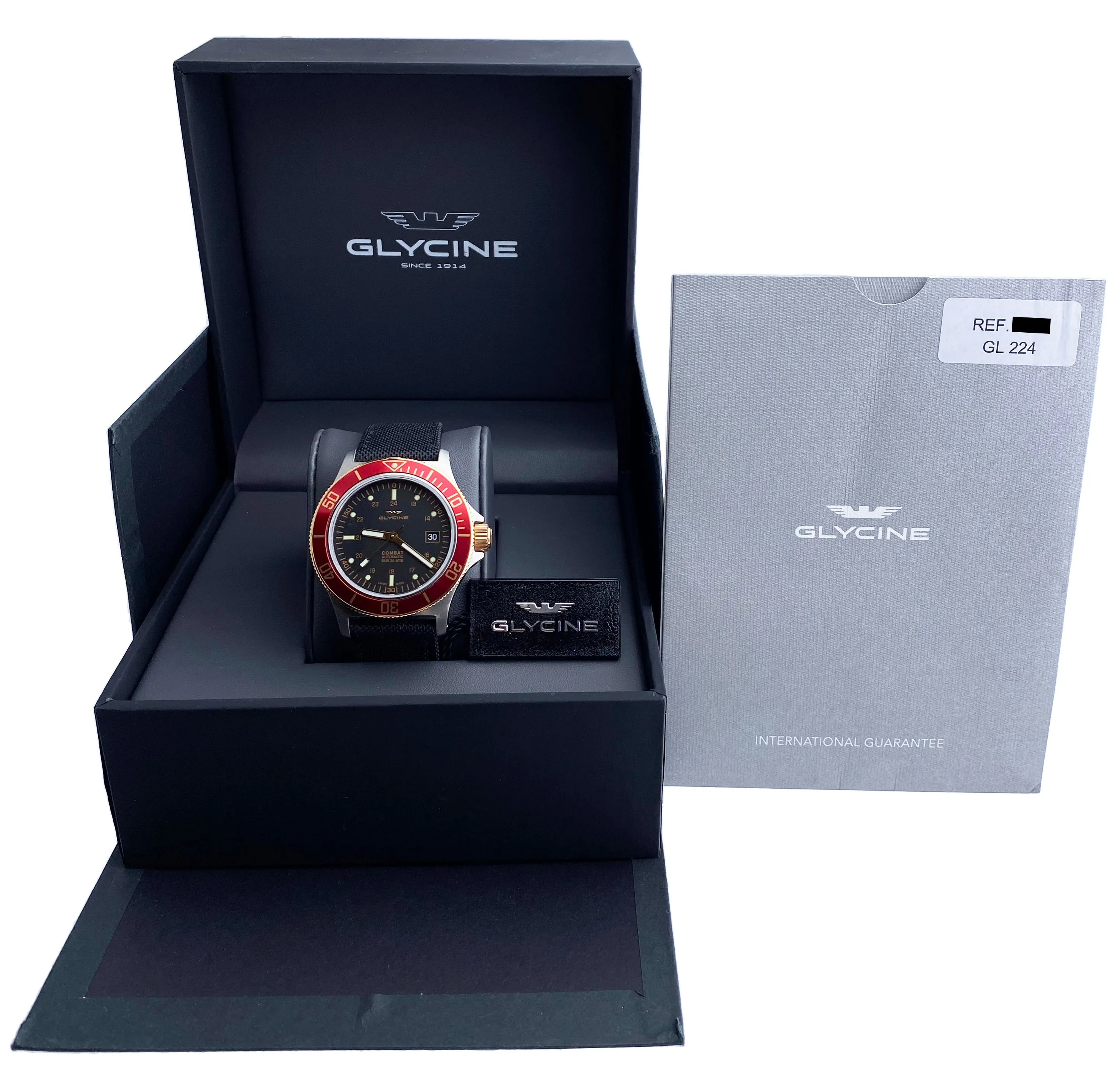 Glycine Combat Sub 3908 Black Dial Mens Watch Box & Papers