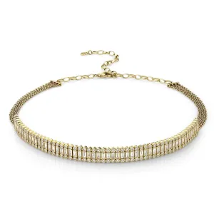 Gold & Diamond Stacked Baguette and Round Bezel Choker