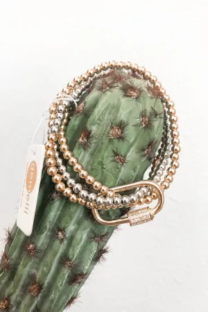 Gold & Silver Bead Bracelet - CZ Clear