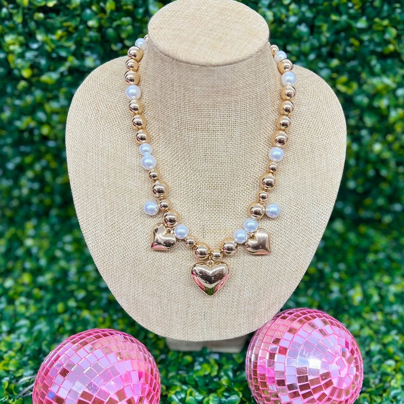 Gold and Pearls Heart Necklace