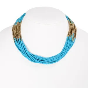 GOLD AND TURQUOISE SEED BEADS LAYERED NECKLACES #KBI-NL-K1829 TQ (QF2/QF3)