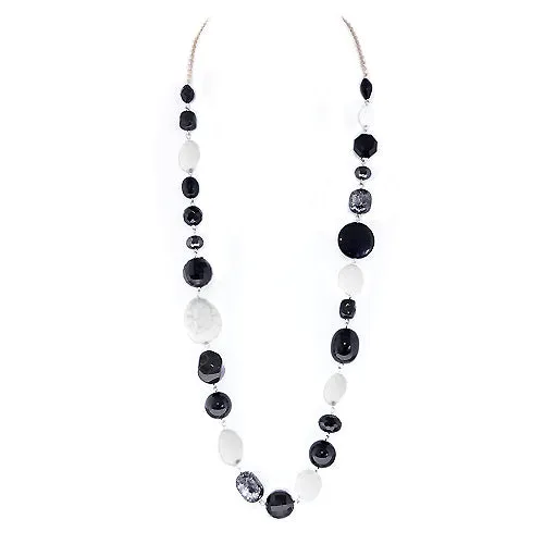 GOLD MULTI COLOR BLACK AND WHITE BEADS GOLD LONG NECKLACE  #SC31499_GLD-BLK (IB9/B SEC)