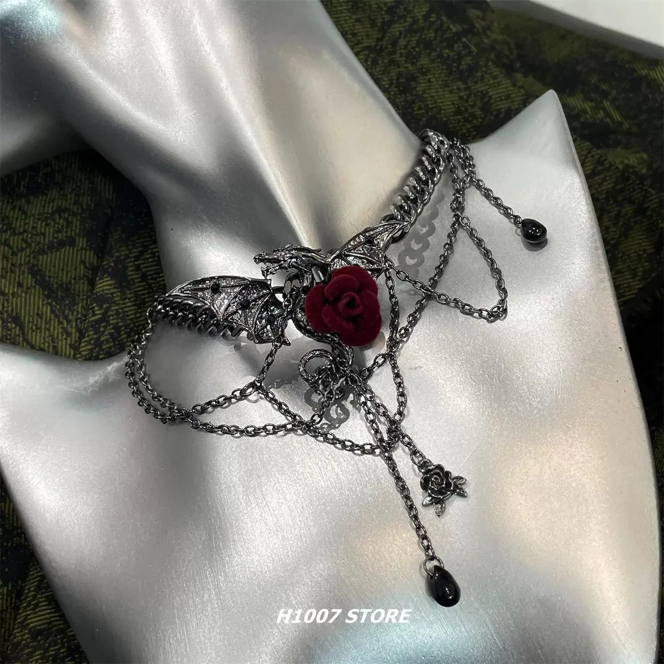 Gothic Dragon Rose Choker Choker
