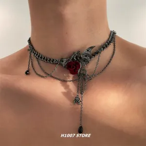 Gothic Dragon Rose Choker Choker