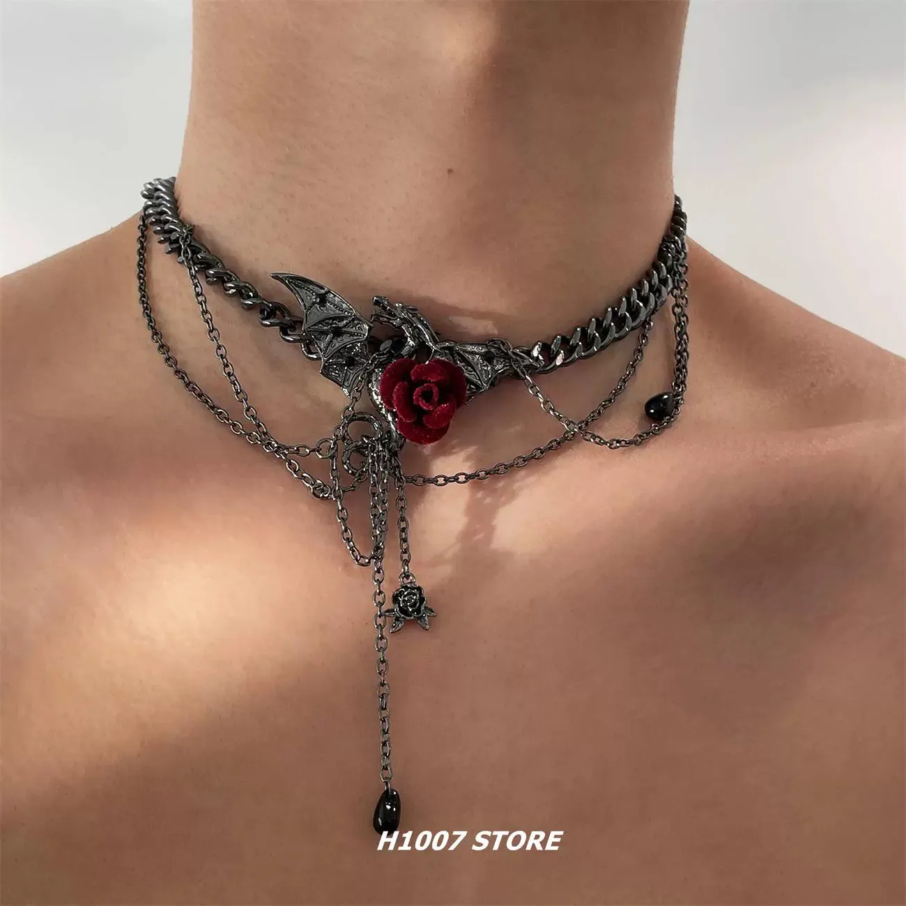Gothic Dragon Rose Choker Choker