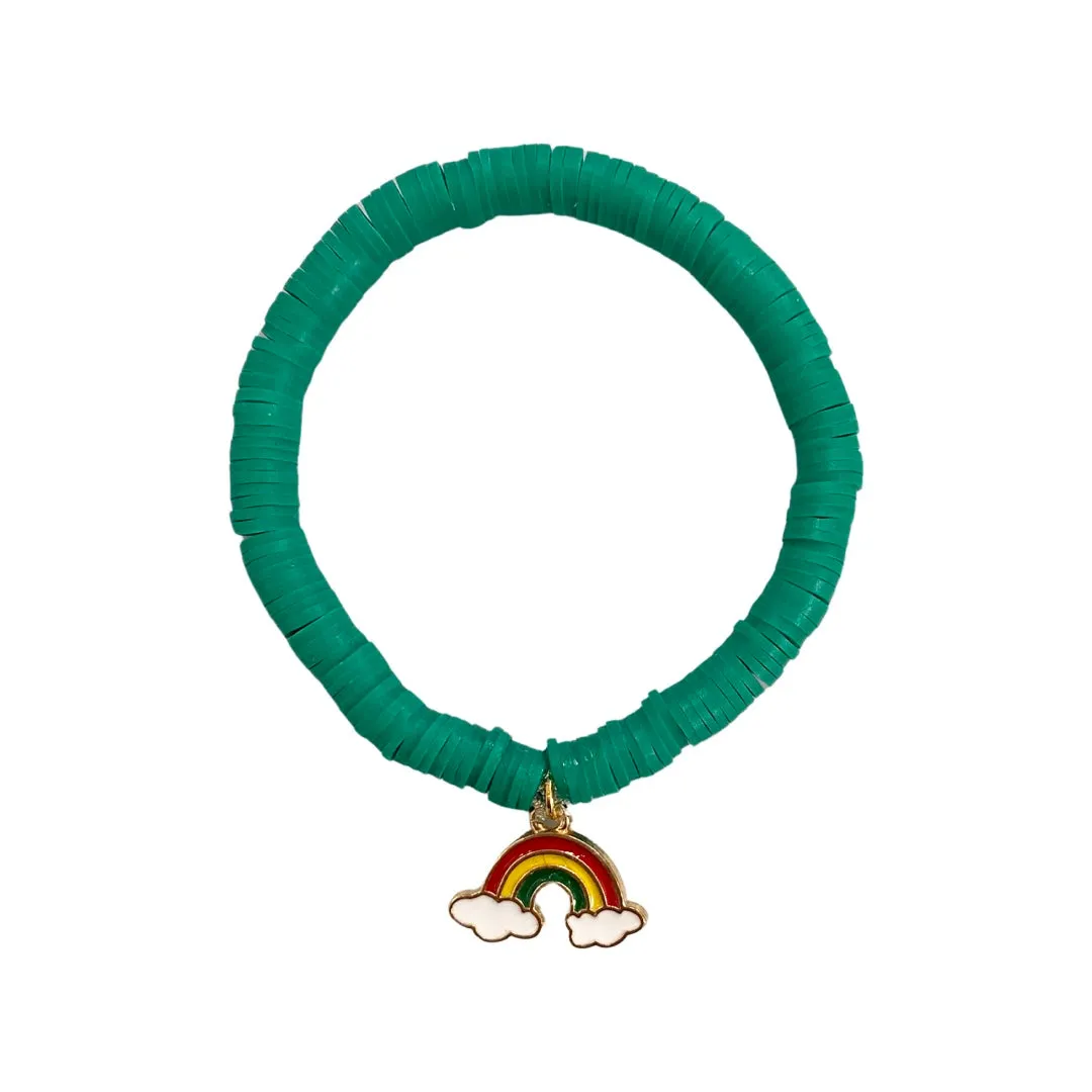 Green Beaded Bracelet with Rainbow