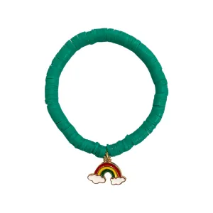 Green Beaded Bracelet with Rainbow