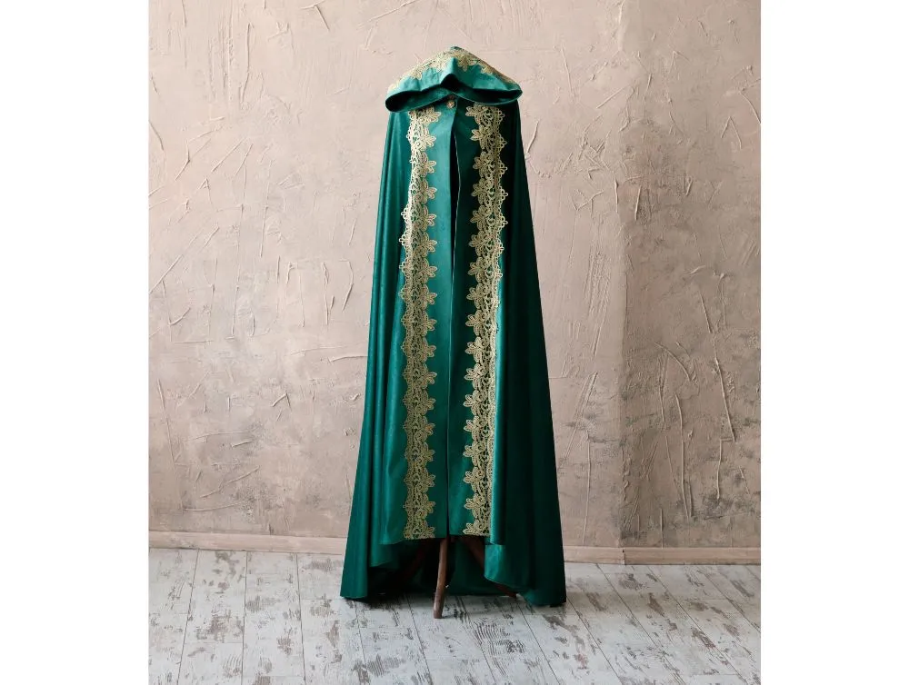 Green velvet fantasy cape with laces