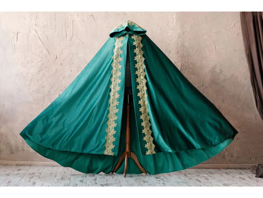 Green velvet fantasy cape with laces