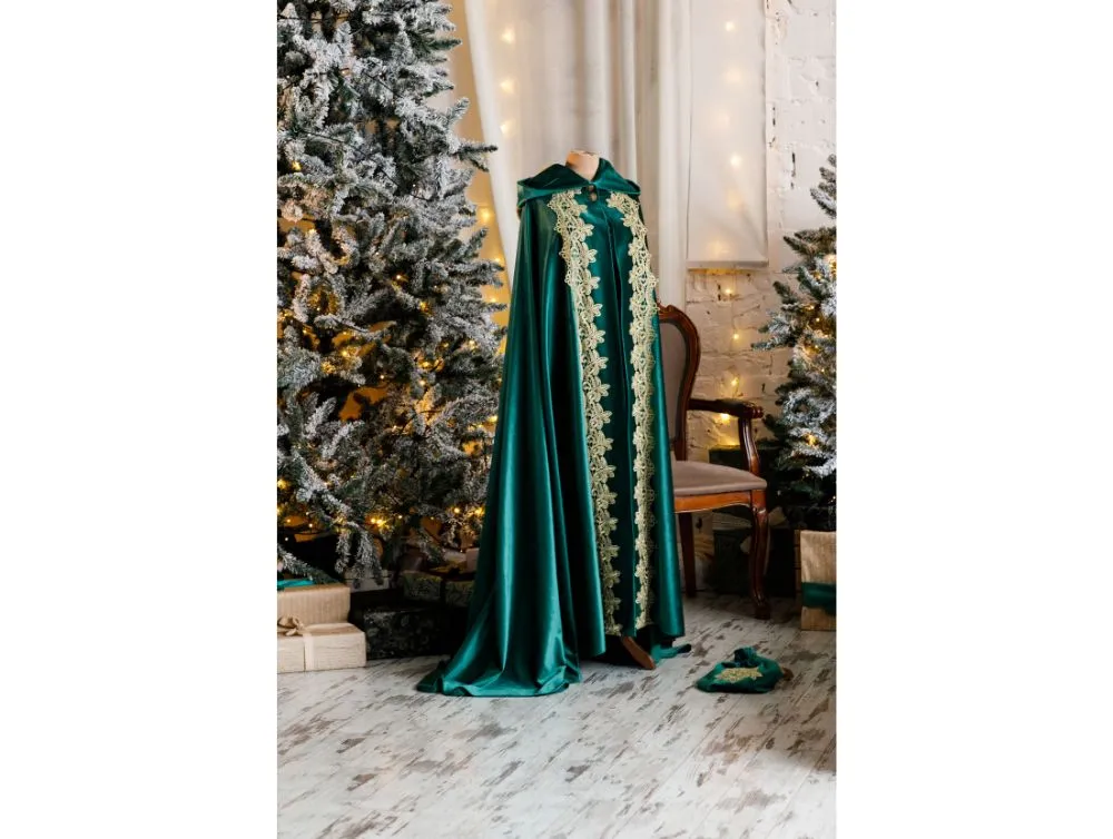 Green velvet fantasy cape with laces