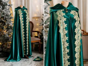 Green velvet fantasy cape with laces