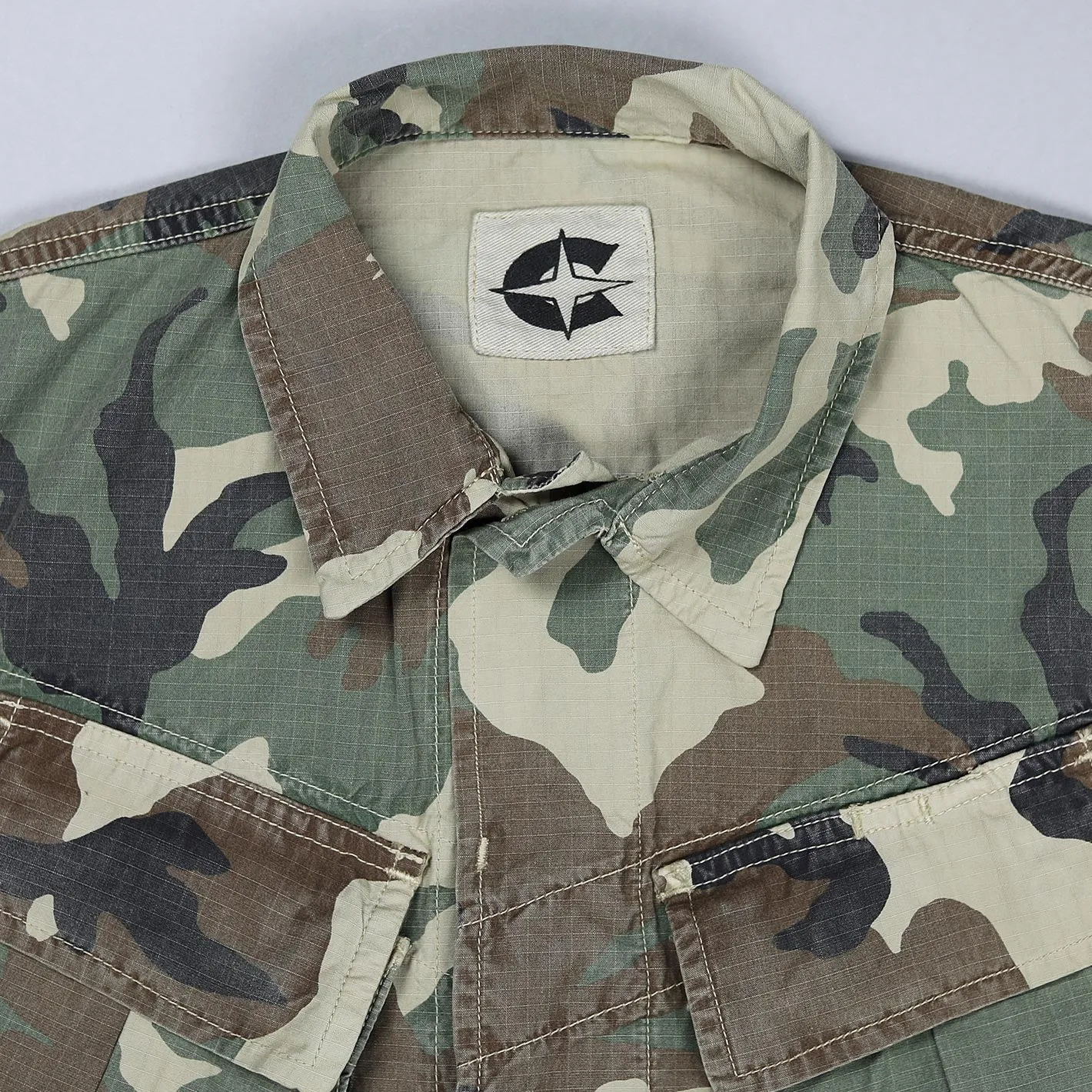 Green Washed Cotton Fatigue Camouflage Jacket