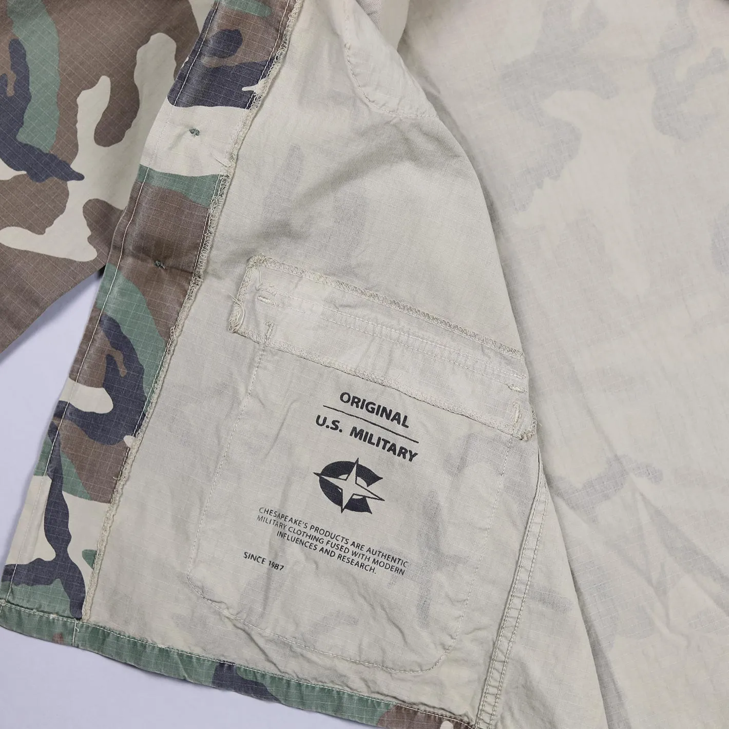 Green Washed Cotton Fatigue Camouflage Jacket