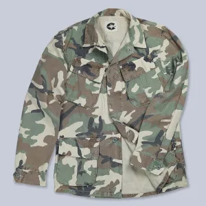 Green Washed Cotton Fatigue Camouflage Jacket