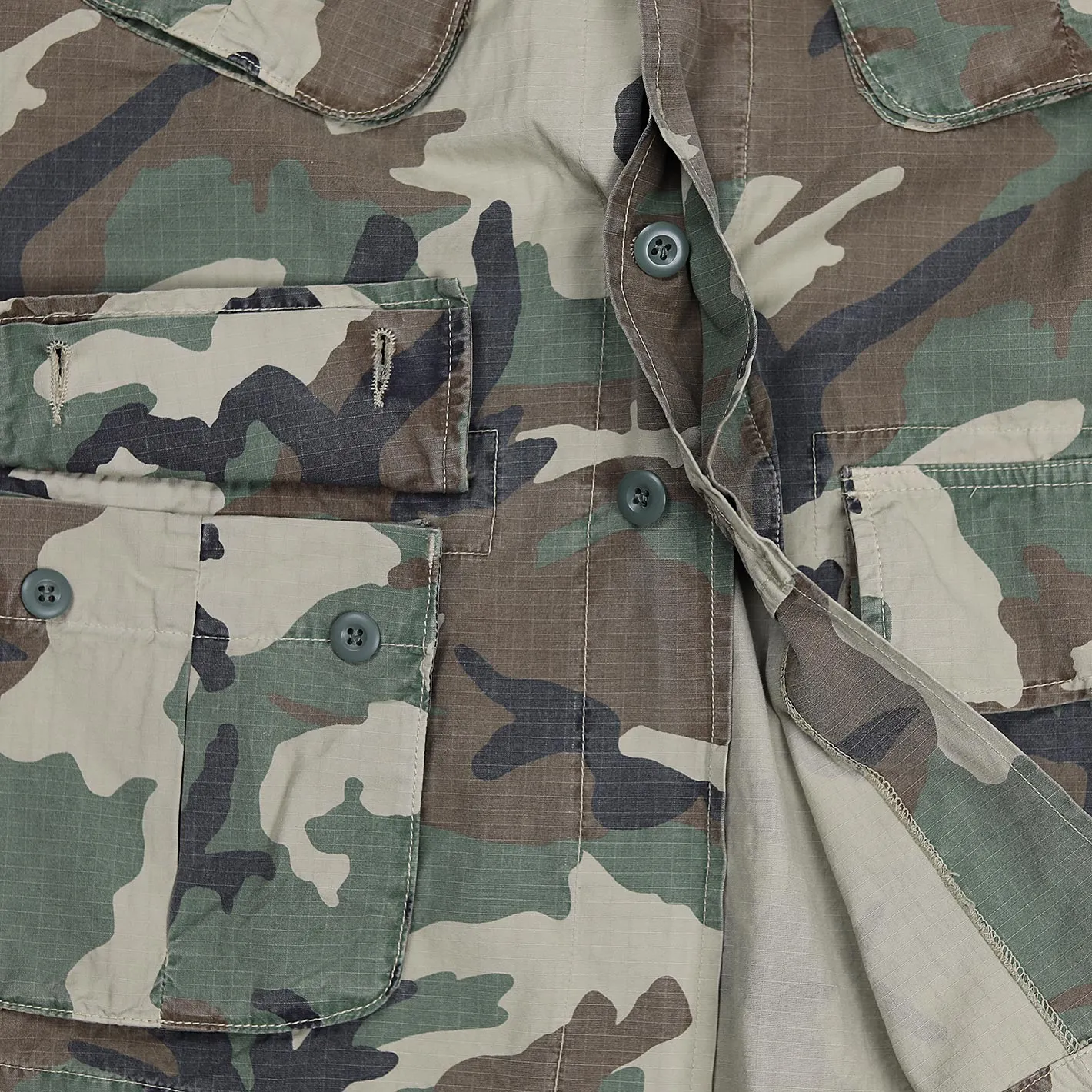 Green Washed Cotton Fatigue Camouflage Jacket