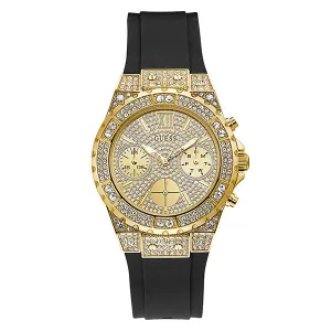 Guess Aphrodite Black Silicone Strap Gold Dial Chronograph Quartz Watch for Ladies - GW0038L1