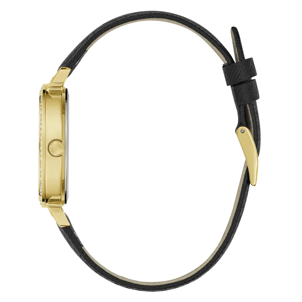 Guess Bejeweled Enchantment Bejeweled Gold-Tone Black Leather Women's Watch GW0764L2