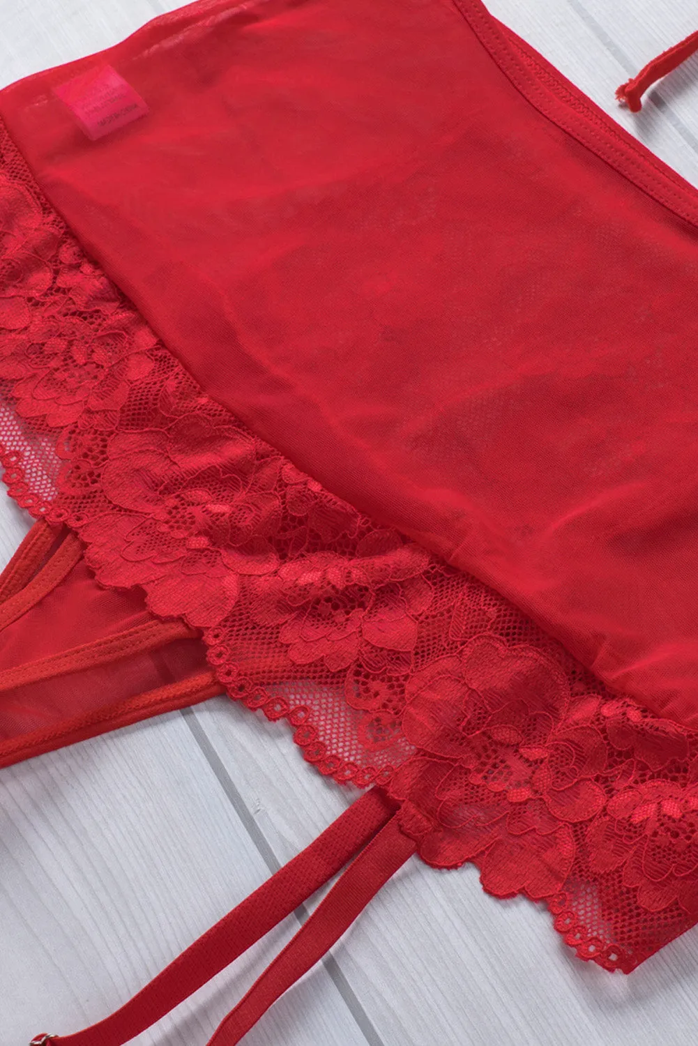 Halter Backless Crochet Lace 3Pcs Lingerie Set