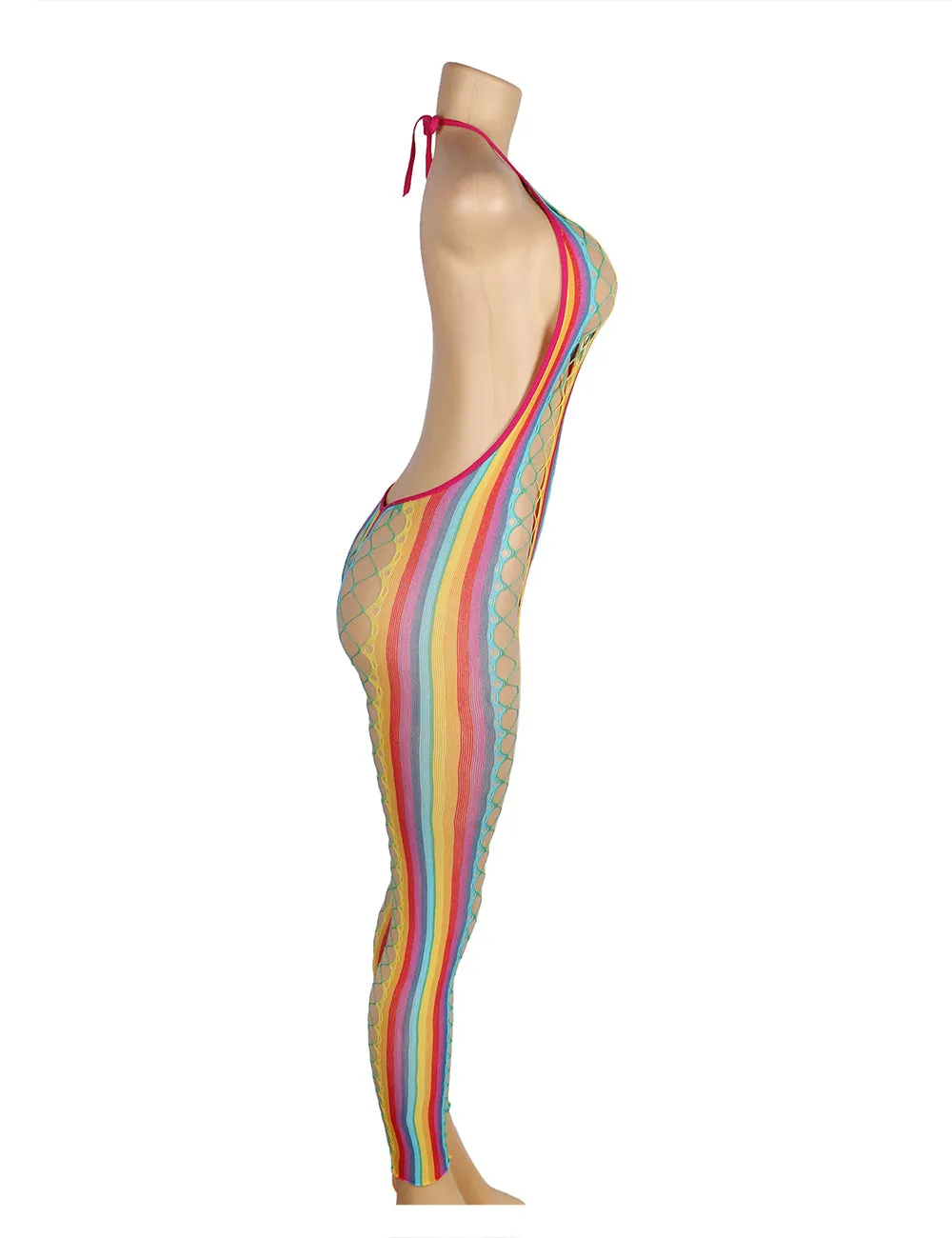 Halter Sexy Backless Colorful Hollow Out Bodystocking