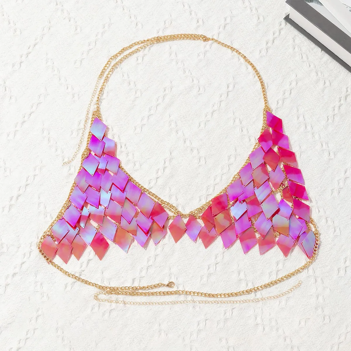 Handmade Colorful Rhombic Squamous Backless Sequin Bra