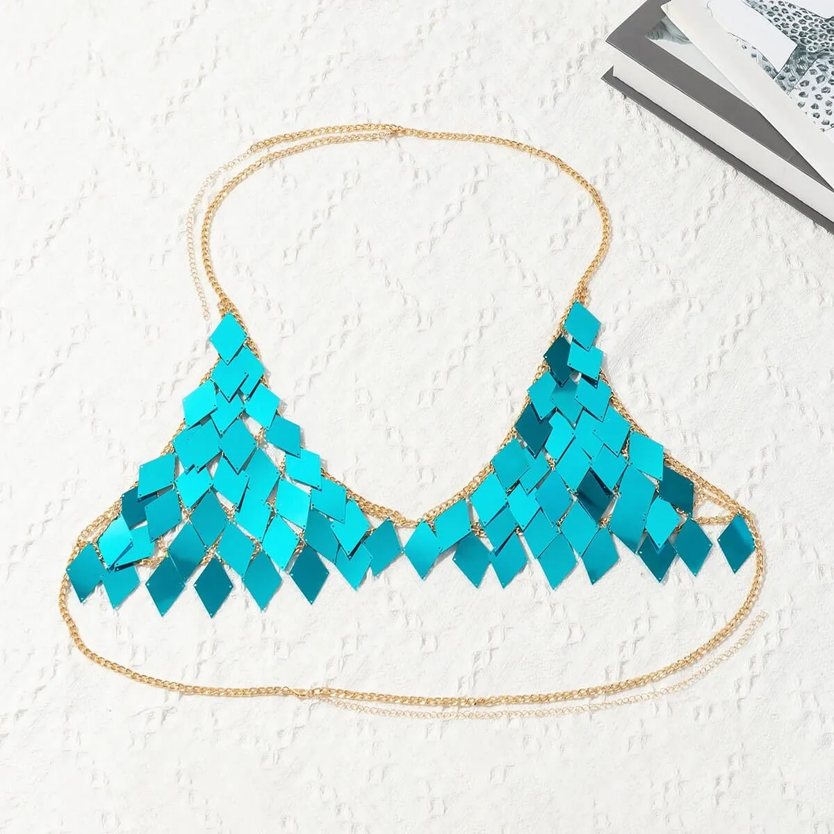 Handmade Colorful Rhombic Squamous Backless Sequin Bra