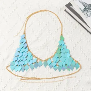 Handmade Colorful Rhombic Squamous Backless Sequin Bra