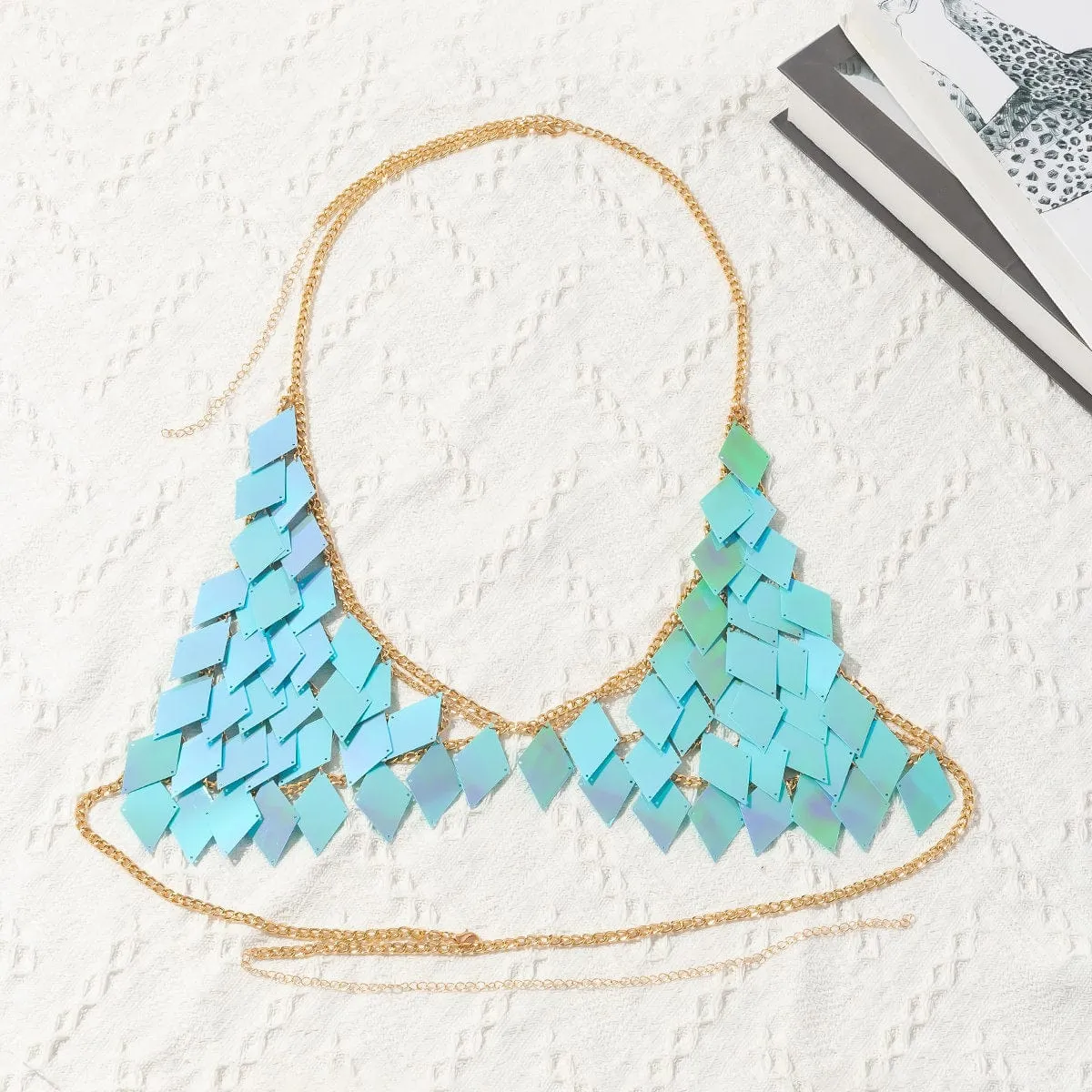 Handmade Colorful Rhombic Squamous Backless Sequin Bra