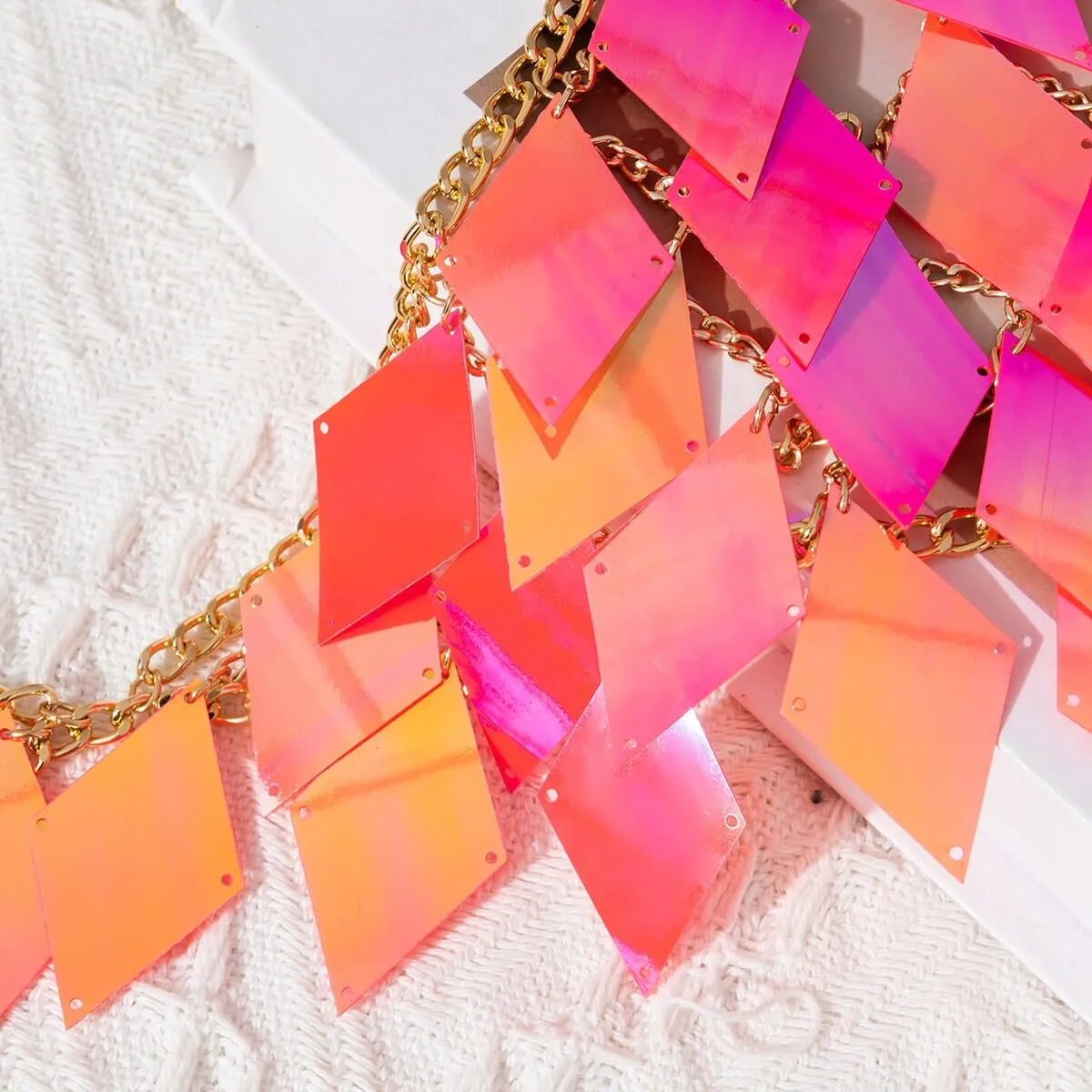 Handmade Orange Rhombic Squamous Backless Sequin Bra