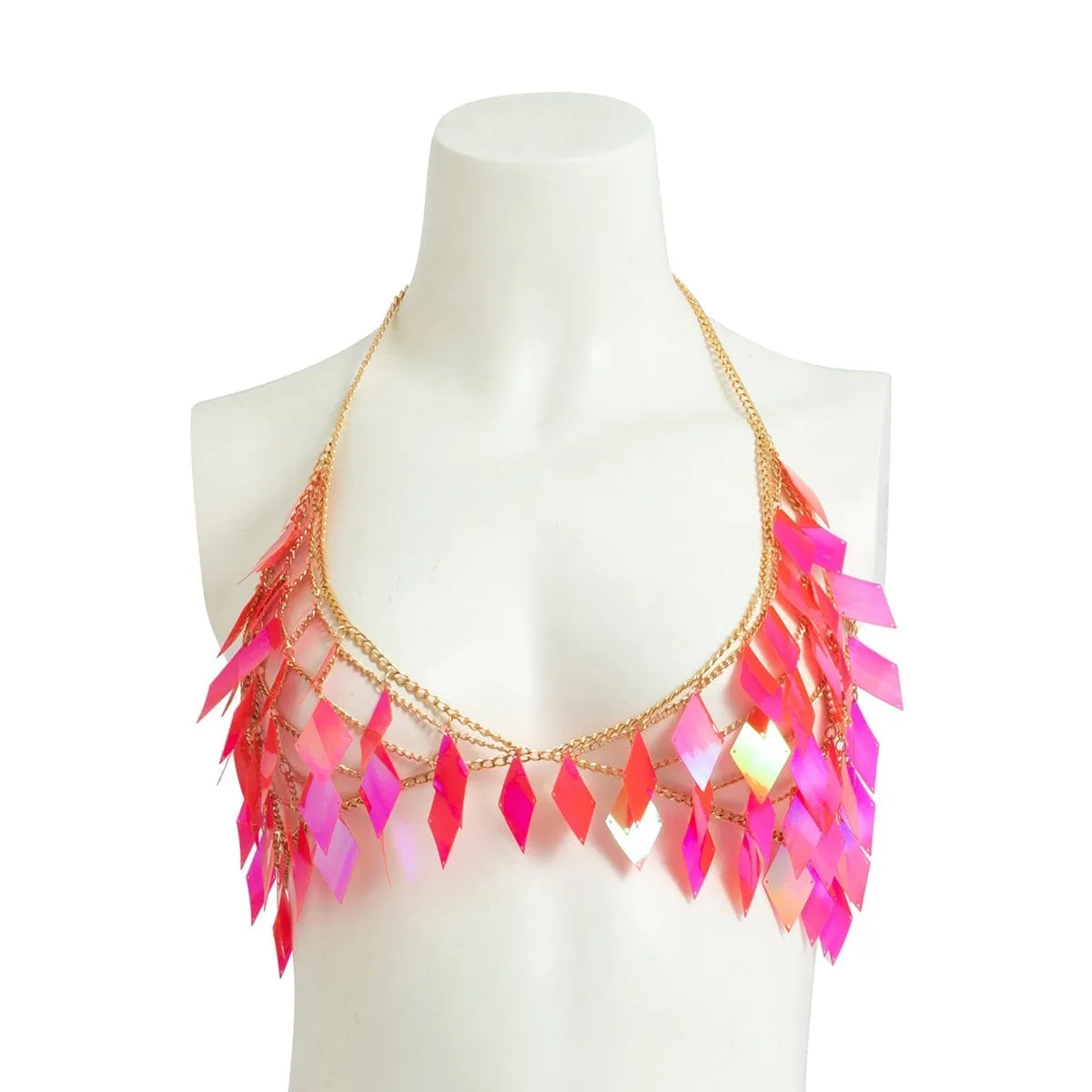 Handmade Orange Rhombic Squamous Backless Sequin Bra