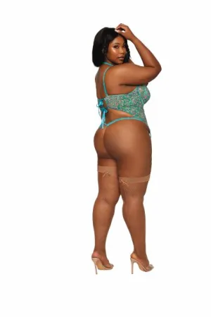 Hella Raw Ditsy Floral Printed Lace Bustier & G-string Set Ocean Q/s