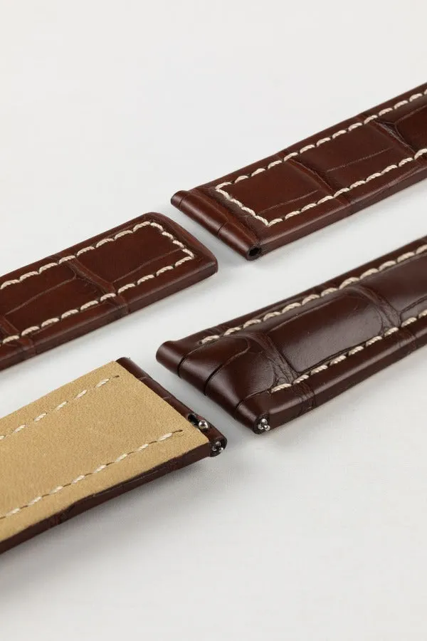 Hirsch NAVIGATOR Alligator Deployment Watch Strap in BROWN