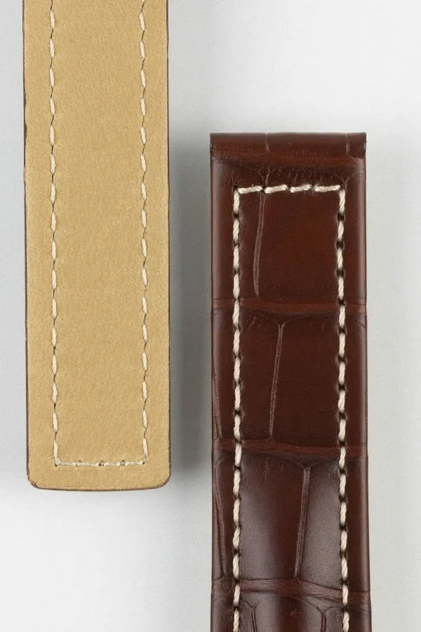 Hirsch NAVIGATOR Alligator Deployment Watch Strap in BROWN