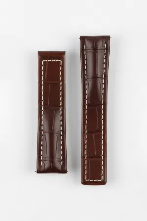 Hirsch NAVIGATOR Alligator Deployment Watch Strap in BROWN