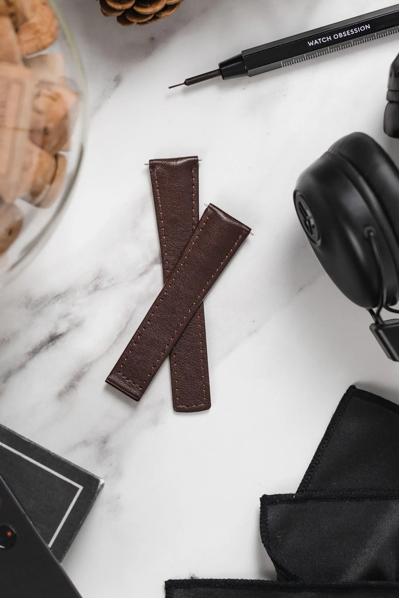 Hirsch SPEED Calfskin Deployment Watch Strap in BROWN