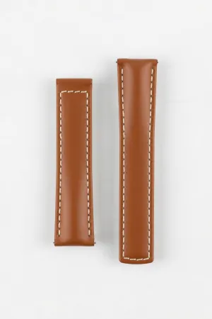 Hirsch SPEED Calfskin Deployment Watch Strap in GOLD BROWN/WHITE