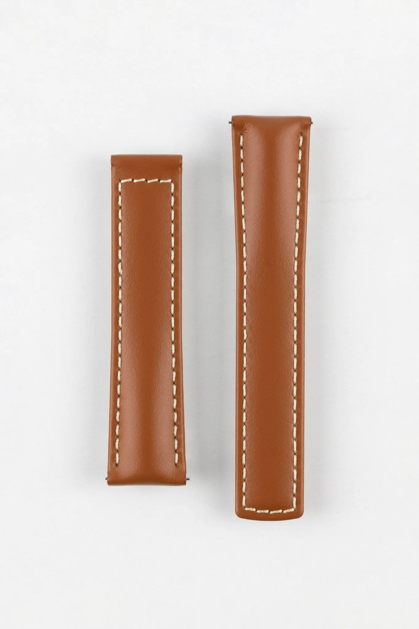 Hirsch SPEED Calfskin Deployment Watch Strap in GOLD BROWN/WHITE