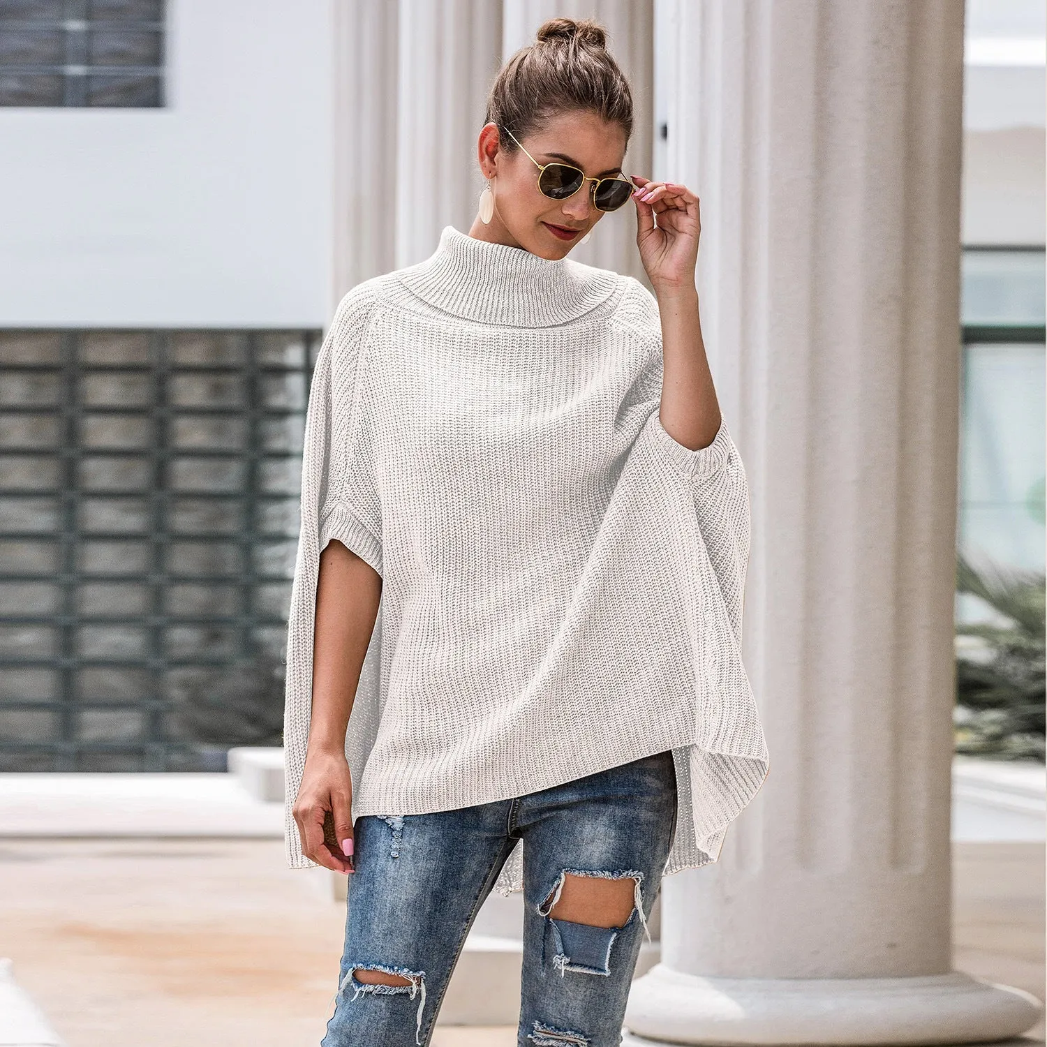 Hollow-out High-collared Capes Sweaters Outerwear
